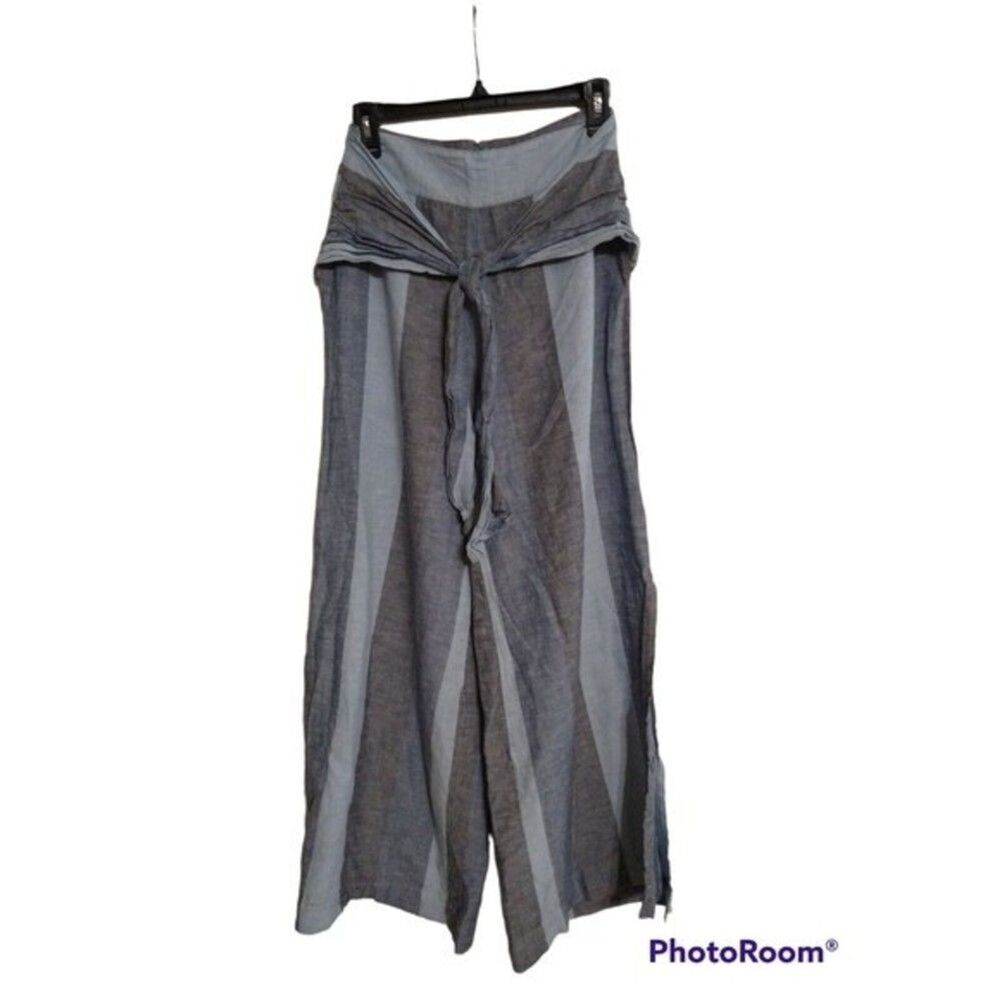 VENUS Blue & Gray Wide Leg Striped Pants